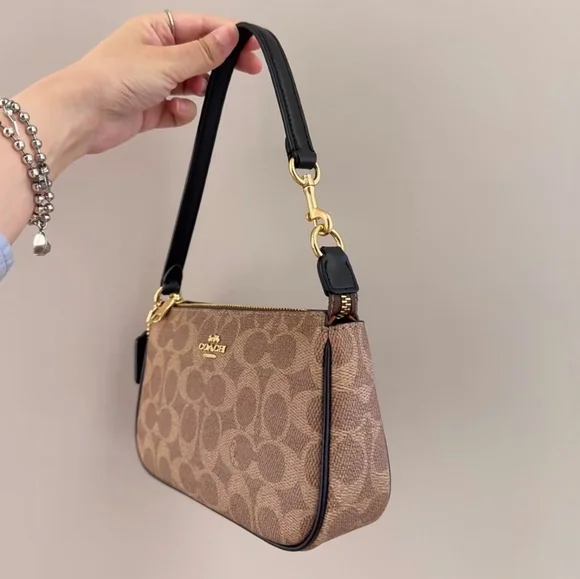 NWT Coach Nolita 19 In Signature Canvas Gold/Tan/Black Plus Extended Chain - Picture 9 of 10